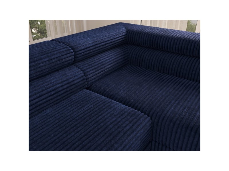  Canapé d'angle colesia convertible 5 places bleu foncé velours côtelé – droit – 274x200cm  - Conforama D