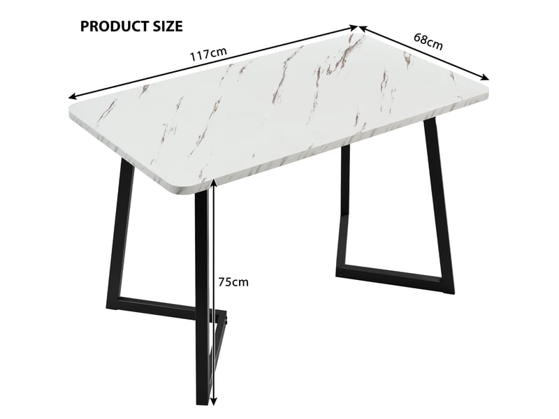  Ensemble table et 4 chaises 117x68x75 cm effet marbre blanc et noir  - Conforama D