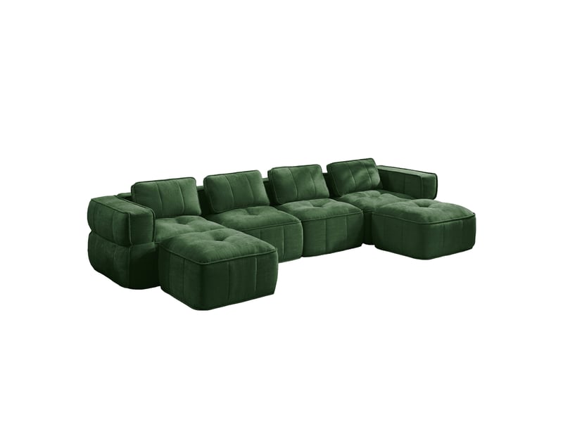  Canapé panoramique en u modulable 4 places avec 2 poufs - lpospi - accoudoirs larges, polyester vert  - Conforama A