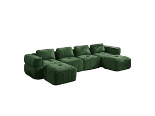 Canapé panoramique en u modulable 4 places avec 2 poufs - lpospi - accoudoirs larges, polyester vert