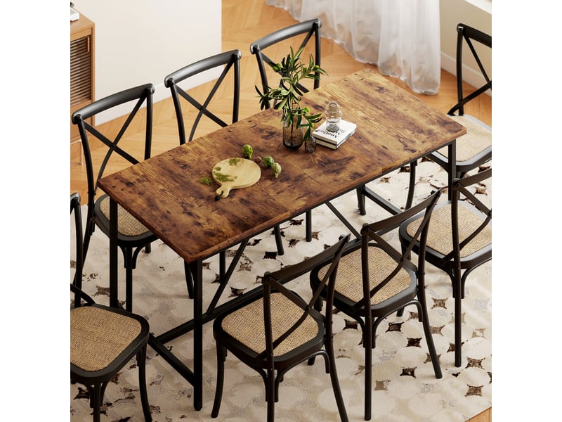  Table de salle à manger rectangulaire pour 6 à 8 personnes, style industriel avec pieds en métal, 180 x 80 x 75,5 cm, marron rustique  - Conforama D