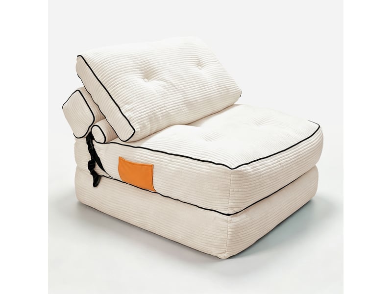  Fauteuil pliant 95x90x65 cm en velours côtelé blanc  - Conforama A