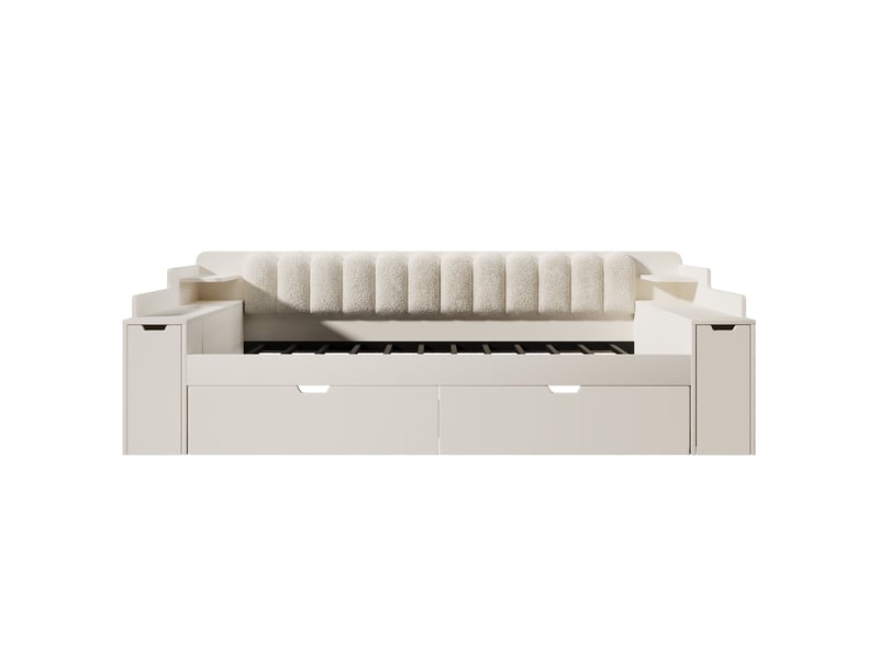  Lit banquette 140x190 cm blanc avec lit gigogne, rangement et station de charge  - Conforama A