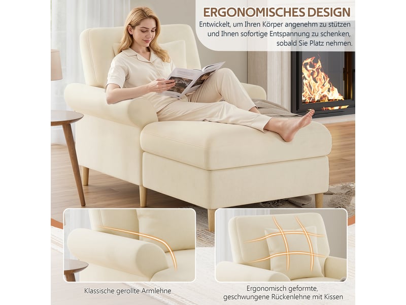  Canapé de salon, canapé pour séjour, en velours, beige, dossier inclinable, avec pouf, chambre, pour salon  - Conforama W