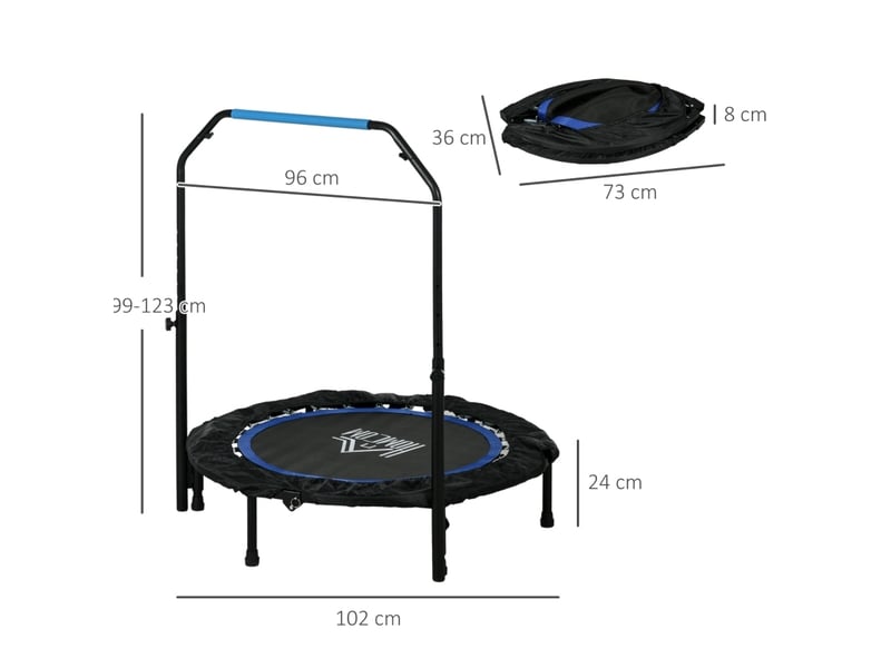 Trampoline de fitness pliable ø102 cm noir et bleu, poignée réglable sur 4 hauteurs, charge jusqu'à 100 kg - Conforama C