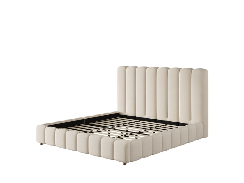 Lit 2 places rembourré 200x200 cm coloris beige tissu  - Conforama E