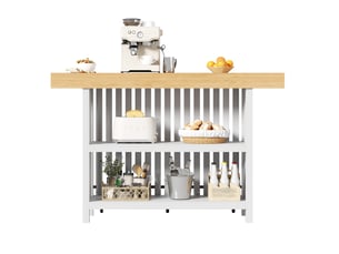 Table de bar 160x40x105 cm avec étagères et repose-pieds blanche
