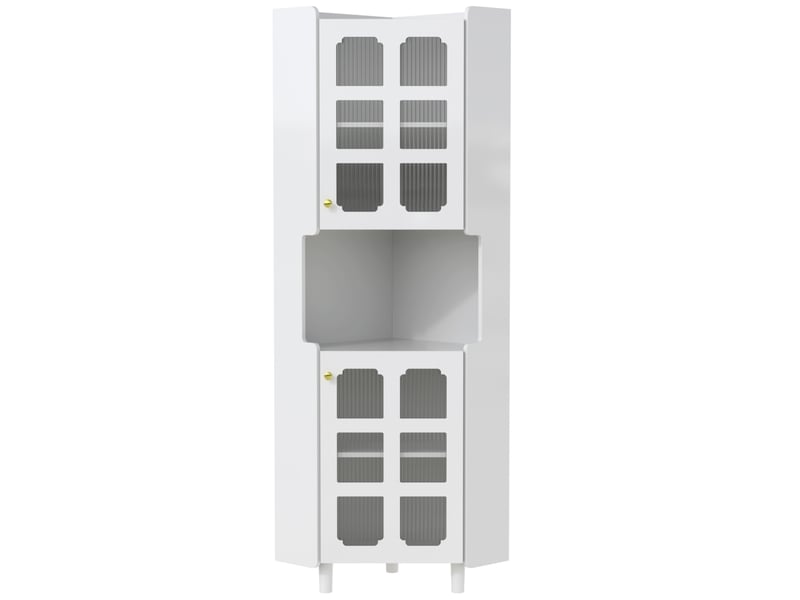  Armoire d'angle 63,5 x 15 x 157,5 cm blanche en mdf laqué, éclairage led piloté par application  - Conforama A