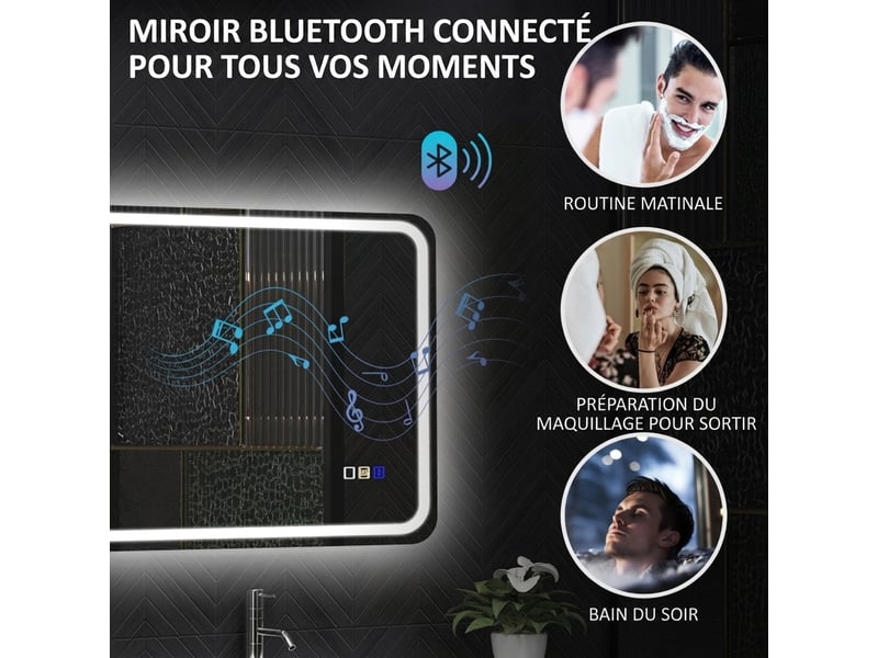 Miroir de salle de bain led 50x70 cm avec bluetooth et anti-buée  - Conforama C