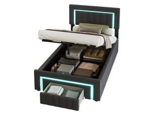 Lit coffre 90x190 cm BEAOK   coloris gris