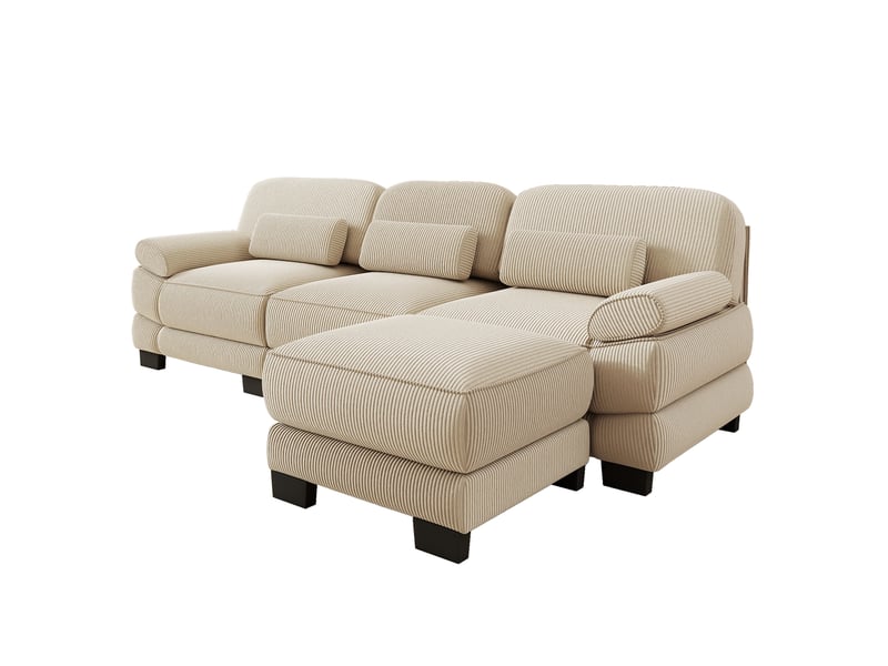  Canapé modulable tcqpz 3 places en l avec pouf 265 x 161 x 94 cm velours côtelé beige  - Conforama A