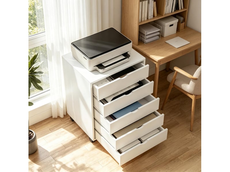  Caisson de bureau mobile 5 tiroirs 50x40x67,5 cm – blanc – rangement pour documents et fournitures  - Conforama D