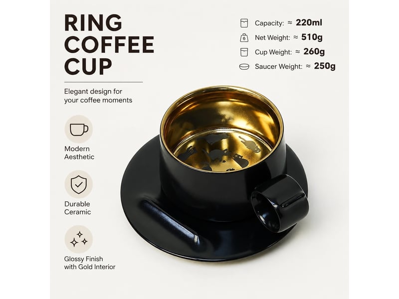  Tasse et soucoupe en céramique, chat gravé, noir étoilé  - Conforama B