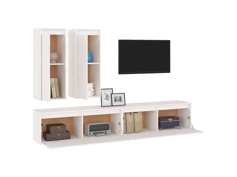 Meubles tv - banc tv - meuble de rangement 4 pcs blanc bois massif de pin  - Conforama D