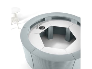 Comptoir bar professionnel courbé avec lavabo intégré hangar blanc - turquoise