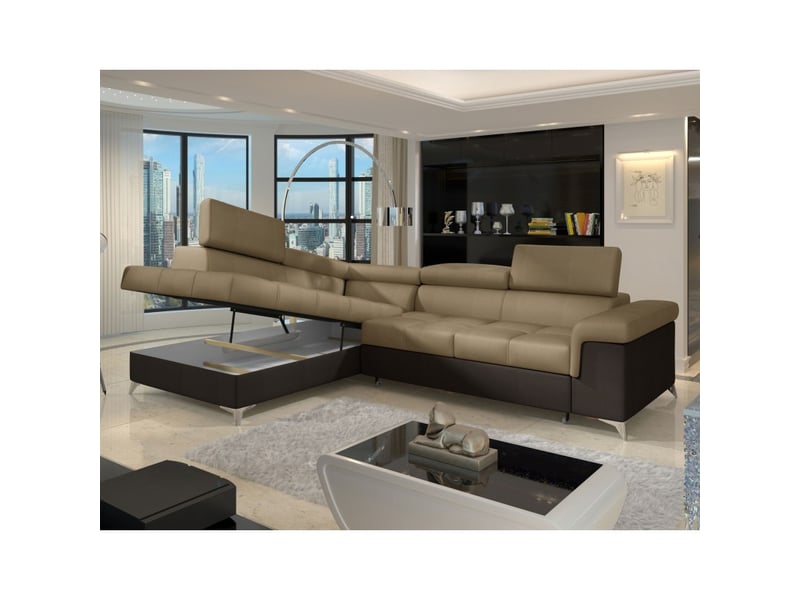 Canapé d'angle convertible palazzo 4 places marron clair et foncé – angle gauche avec 1 coussin - Conforama B