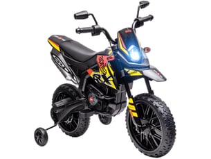Moto électrique enfants sous licence aprilia avec 2 moteurs 12v, roues d'entraînement, lumière led, musique - jaune
