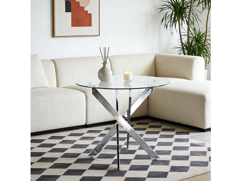  Table à manger en verre et métal argenté  - Conforama B