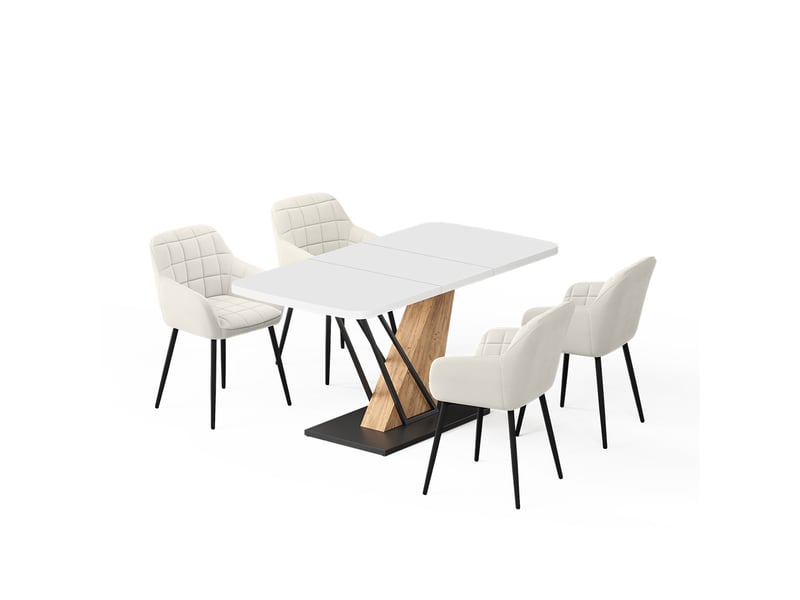  Vicco ensemble de table à manger, blancchêne de force doré, 120x80cm avec 4 chaises de salle à manger  - Conforama A