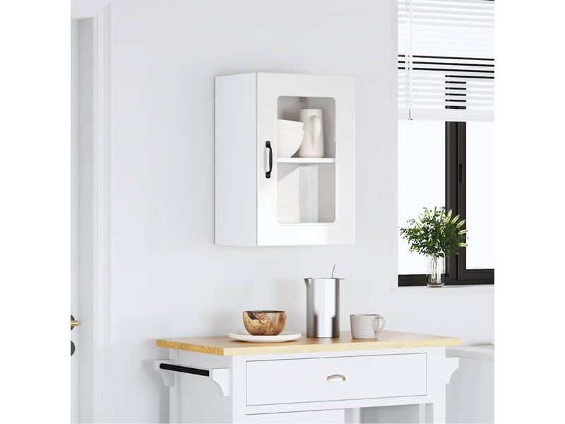 Armoire murale de cuisine avec porte vitrée bois d'ingénierie blanc brillant shl314 - Conforama C