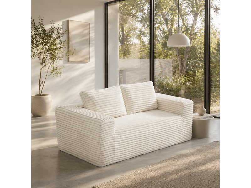 Canapé compact 2 places 160x88x58 cm, canapé de sol en mousse à assise profonde, pour appartement chambre bureau, velours côtelé, beige Sol Morn - Conforama E
