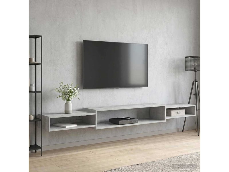  Meuble tv - banc tv - meuble de rangement mural montage mural gris béton 220 x 28 x 21 cm  - Conforama B