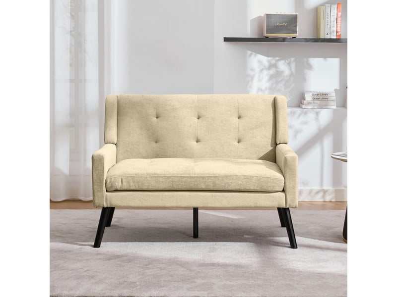  Banc 2 places 119x75x88 cm en lin beige avec pieds en bois antidérapants et coussins confortables  - Conforama B