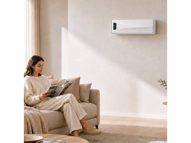  Radiateur soufflant mural 2000 w en céramique, 3 modes, affichage led, thermostat réglable, minuterie 24 heures, blanc  - Conforama C