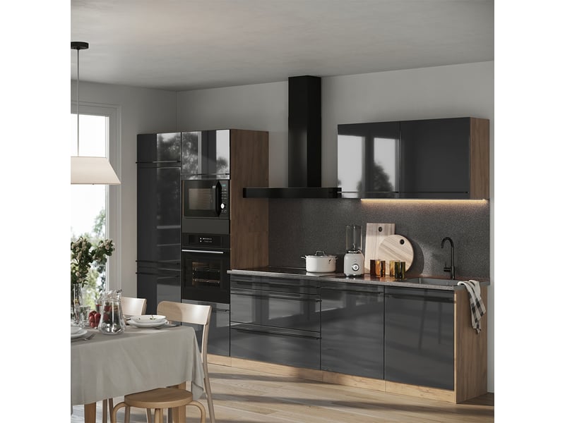  Vicco cuisine, anthracite haute brillancechêne doré, 340cm plan de travail marbre  - Conforama C