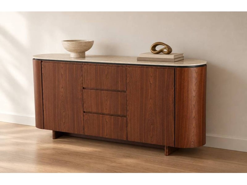  Buffet 2 portes y 3 tiroirs panneau de fibres de bois composite noyer céramique  - Conforama B