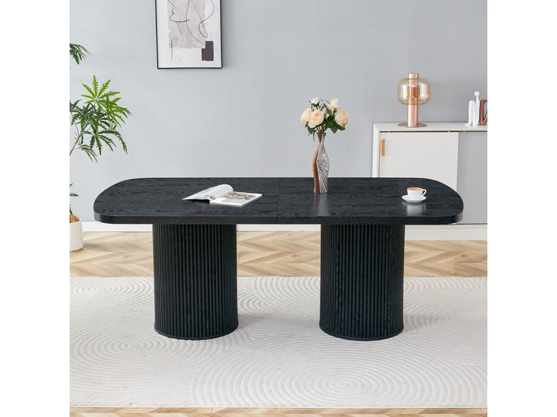  Table à manger ovale 6 à 8 places à double piètement cannelé - lpospi - mdf finition bois noir  - Conforama B