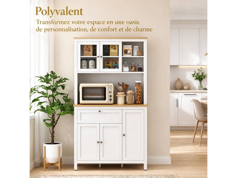 Meuble de cuisine muvano, buffet de cuisine haut blanc, 5 portes dont 2 vitrées, 100 × 40 × 180 cm - Conforama D