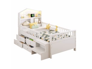 Lit avec rangement 90x200 cm <strong>HAVRYA</strong> <strong></strong> coloris blanc