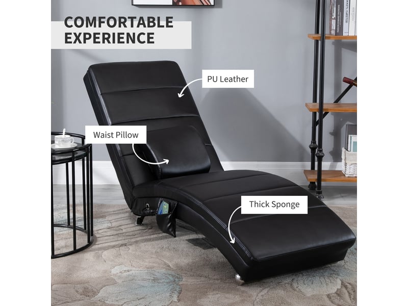 Fauteuil relax massant noir, 8 points, fauteuil inclinable sans accoudoirs avec coussin lombaire pour salon - Conforama B