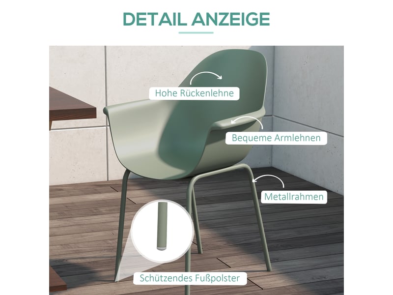 Lot de 4 chaises de jardin avec accoudoirs en plastique et métal vert - Conforama E