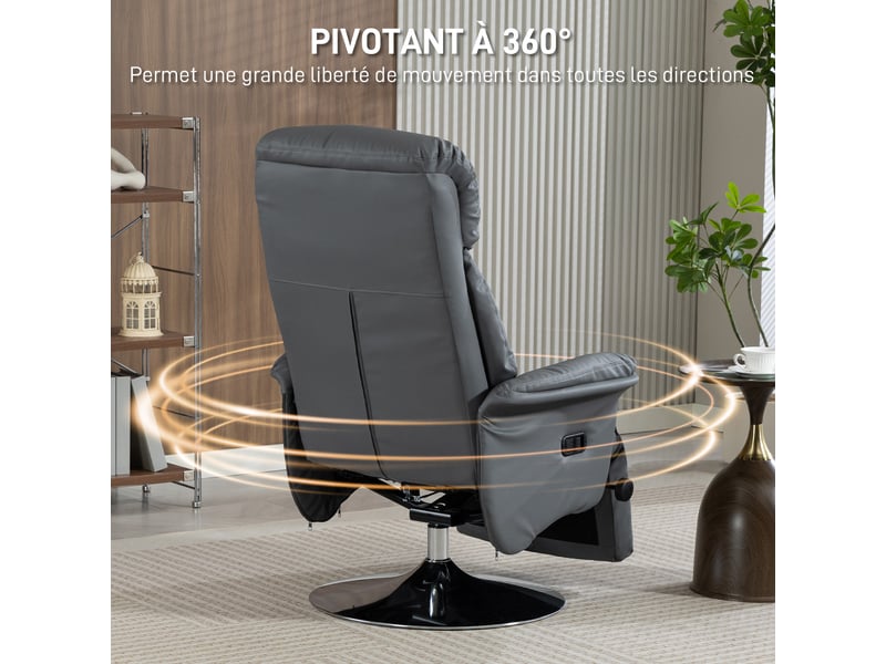  Fauteuil de relaxation inclinable et pivotant gris 78x80x109 cm  - Conforama E