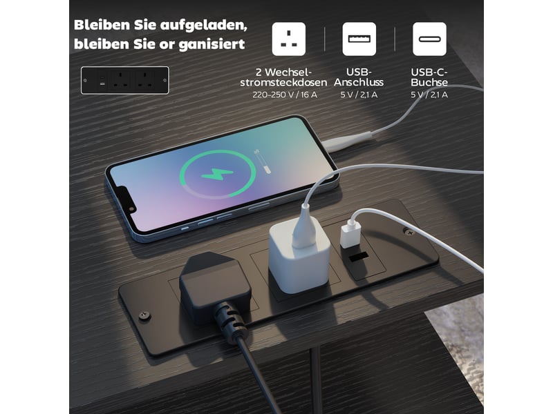  Table d'appoint bout de canapé avec station de charge noir 40 x 30 x 60 cm  - Conforama D