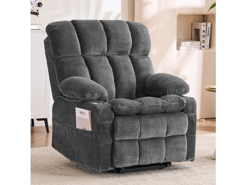  Fauteuil tv inclinable électrique à deux moteurs 91x94x107 cm avec fonction releveur, massage et chauffage, métal, gris  - Conforama B