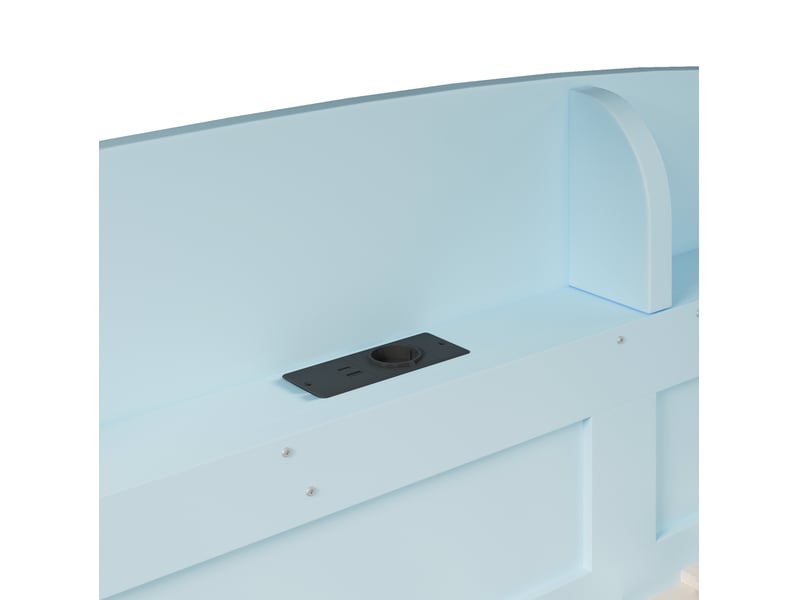 Lit superposé 90x200 cm, 2 couchages, prise usb, rangements latéraux, mdf et pin, bleu clair, sans matelas - Conforama E
