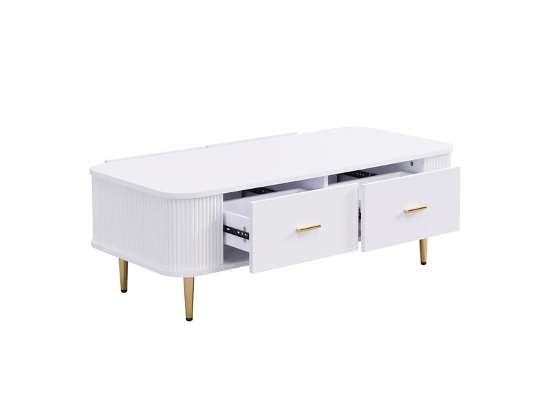  Table basse avec 4 tiroirs, coins arrondis et côtés ondulés, en mdf, blanc et or, 105 × 51 × 38 cm - uvrion  - Conforama A