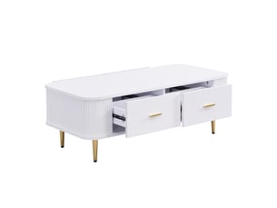 Table basse avec 4 tiroirs, coins arrondis et côtés ondulés, en mdf, blanc et or, 105 × 51 × 38 cm - uvrion