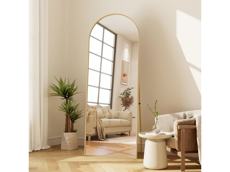 Miroir pleine longueur arqué 164 x 54 cm miroir mural salon avec cadre en aluminium, verre trempé - Conforama B