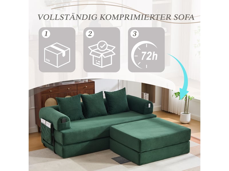 Canapé d'angle réversible fixe 3 places tissu vert canapé compressible - Conforama E