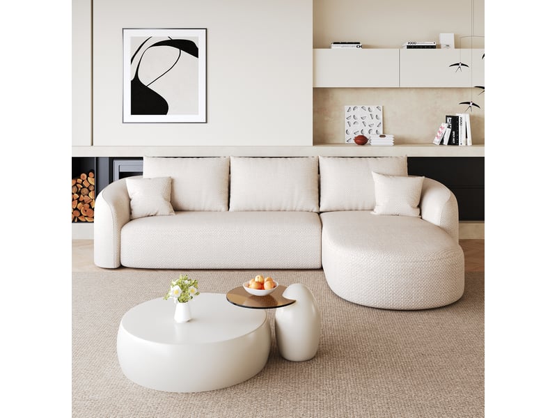  Canapé d'angle tcqpz 266 x 168 x 85 cm 4 places modulaire compressé sans montage tissu chenille blanc  - Conforama B