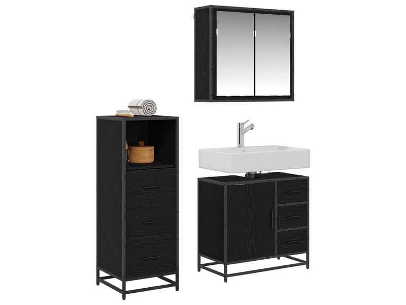 Ensemble de mobilier de salle de bain 3 pc chêne noir cf64351 - Conforama C
