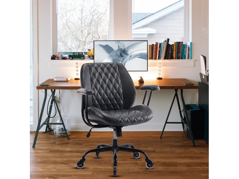  Chaise de bureau 62x62x96 cm noir, aspect cuir, dossier ergonomique et hauteur d'assise réglable  - Conforama D