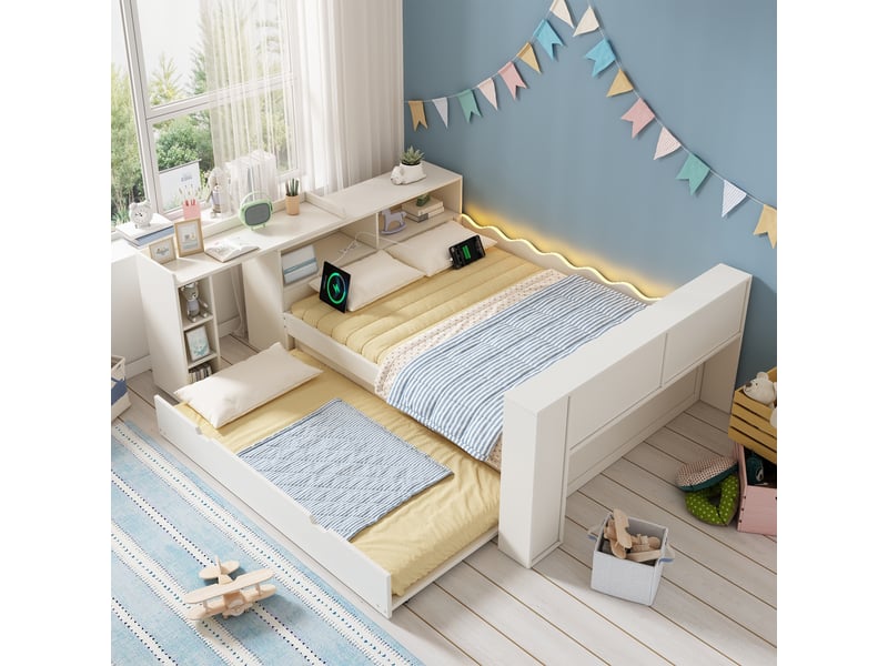  Lit gigogne 140 × 190 cm avec couchage 90 × 190 cm, bureau, prises et led Fay Lum - Conforama D