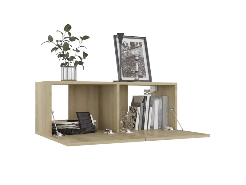  Lot de 4 meuble tv bas salon chêne sonoma 80x30x30 cm bois d'ingénierie shl10839  - Conforama D