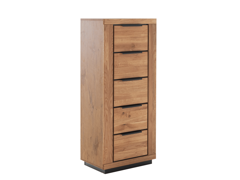  Chiffonnier 5 tiroirs coloris chêne massif huilé - longueur 62 × hauteur 142 × profondeur 40 cm  - Conforama D
