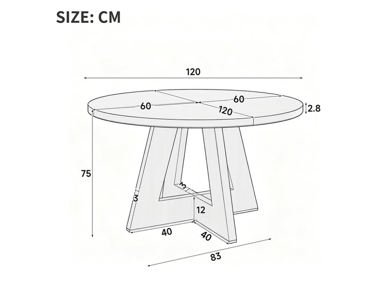 Table à manger ronde 120x120x75cm pour 4 à 6 personnes, design classique, style scandinave minimaliste, noyer, sans chaises evarich - Conforama C